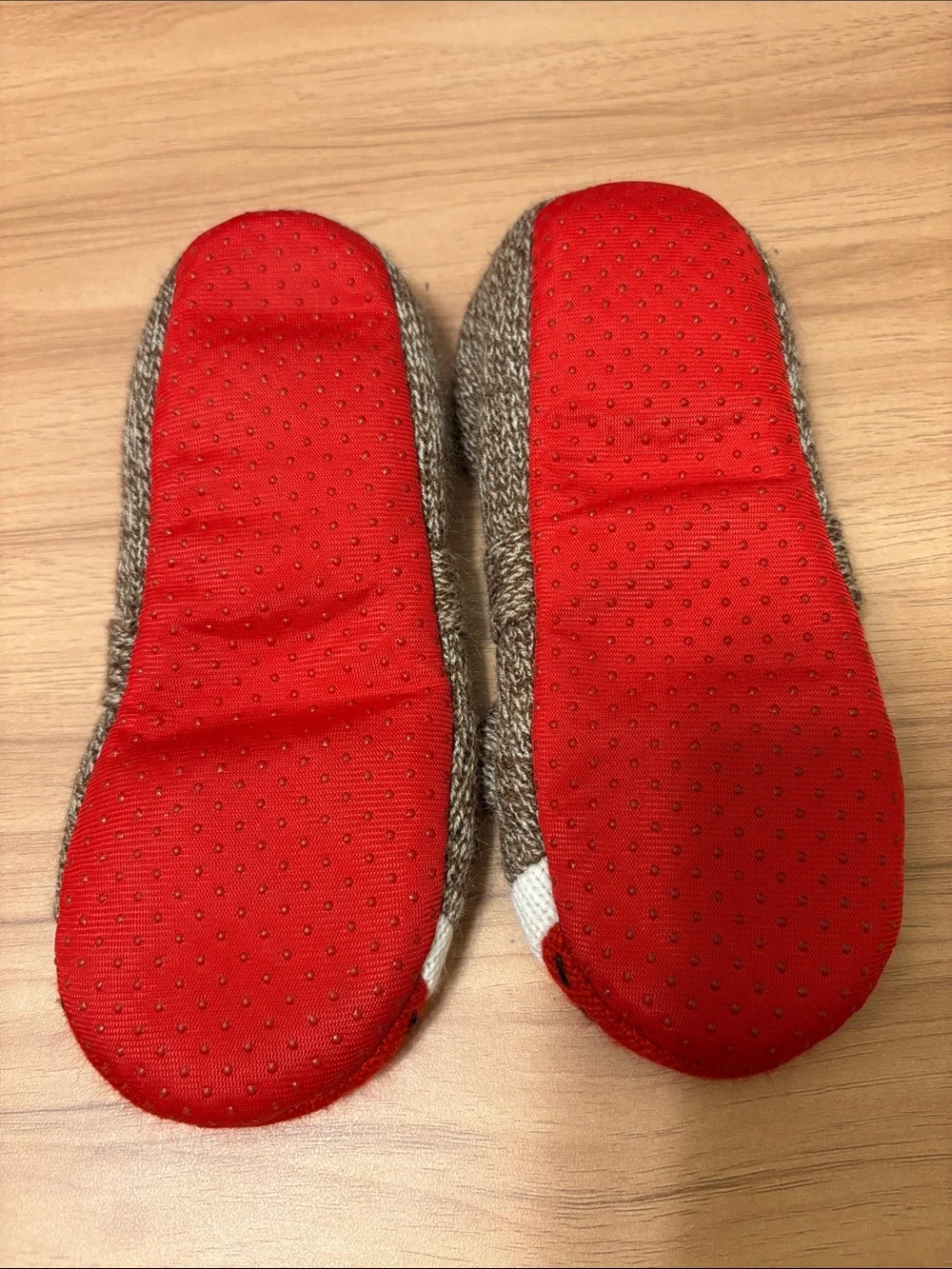Nick & Nora Brown and Red Sock Slippers with Monkey Face